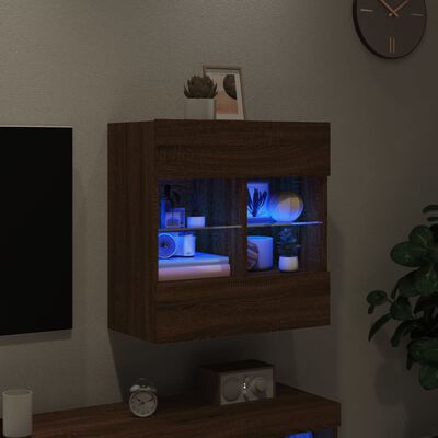 vidaXL væghængt tv-bord med LED-lys 58,5x30x60,5 cm brun egetræsfarve