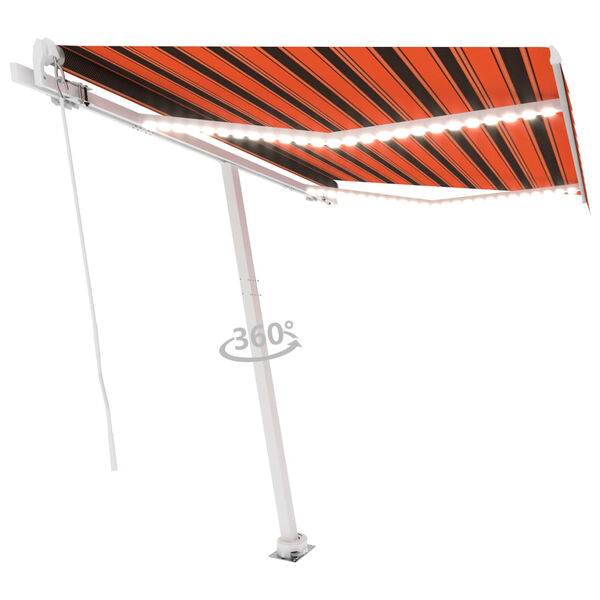 vidaXL markise m. LED-lys 300x250 cm manuel betjening orange og brun