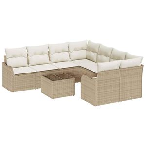 vidaXL Havesofa S&aelig;t med pude med opbevaring 9 pcs Beige polyrattan