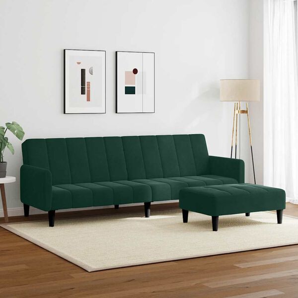 vidaXL 2-personers sovesofa med fodskammel velour m&oslash;rkegr&oslash;n