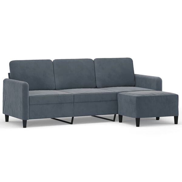 vidaXL 3-personers sofa med fodskammel 180 cm velour mørkegrå