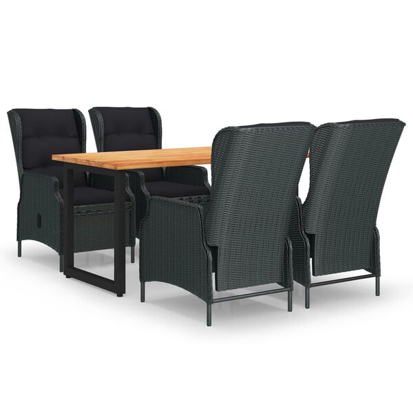 vidaXL spisebordss&aelig;t til haven med hynder 5 dele polyrattan m&oslash;rkegr&aring;