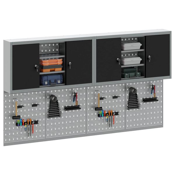 vidaXL V&aelig;rkt&oslash;jsskabss&aelig;t med hylde 6 pcs Sort Pulverlakeret st&aring;l