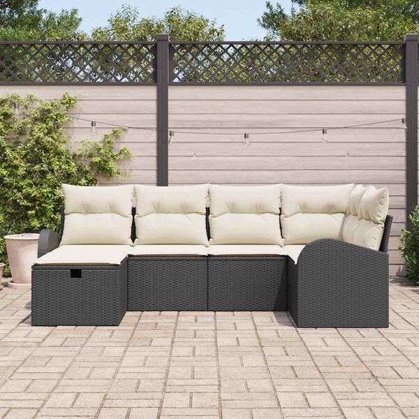 vidaXL Havesofa Sæt med pude med opbevaring 6 pcs Sort Poly rattan