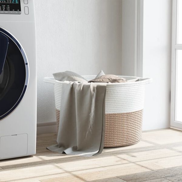 vidaXL vasketøjskurv Ø55x36 cm bomuld brun og hvid