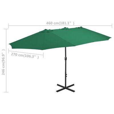 vidaXL udendørs parasol med aluminiumsstang 460 x 270 cm grøn