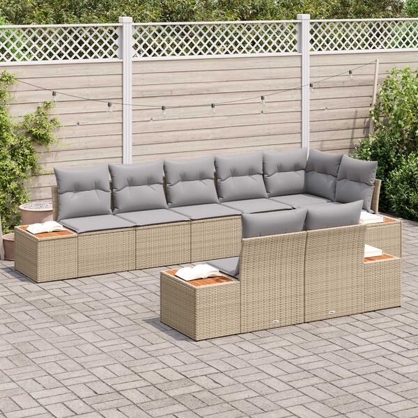 vidaXL Havesofa S&aelig;t med pude 8 pcs Beige Poly rattan