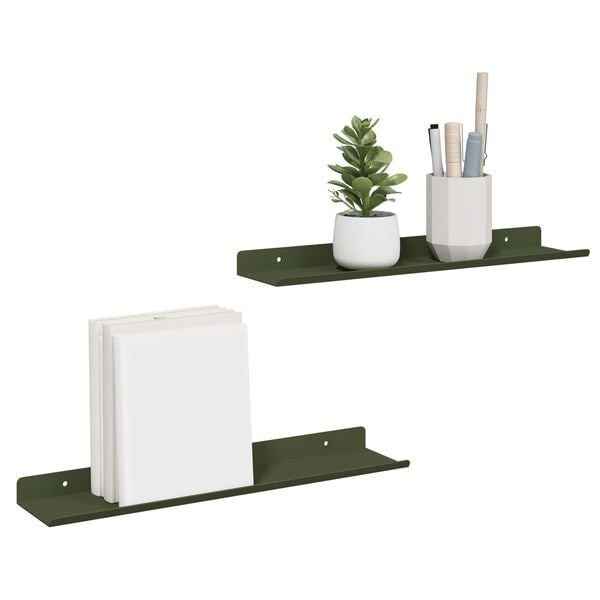 vidaXL Sv&aelig;vende hylde 2 pcs Oliven gr&oslash;n 40 x 8,5 x 2,5 cm St&aring;l