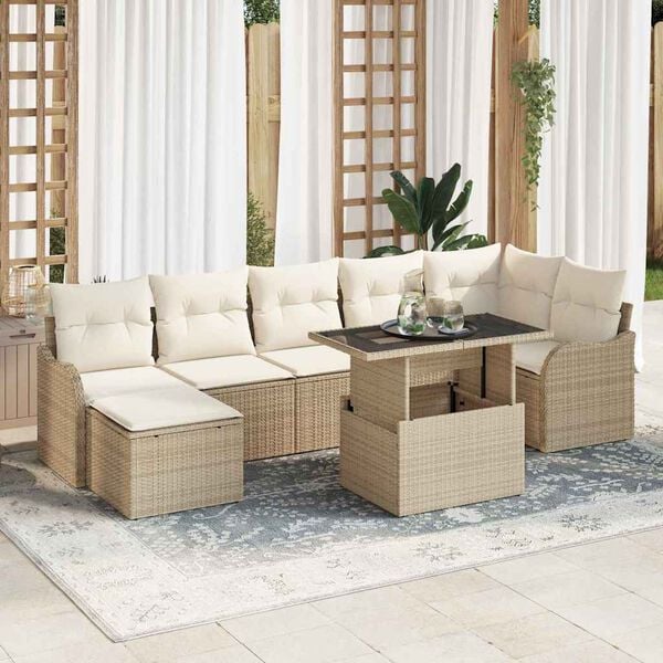 vidaXL Havesofa S&aelig;t med pude med opbevaring 8 pcs Beige Poly rattan