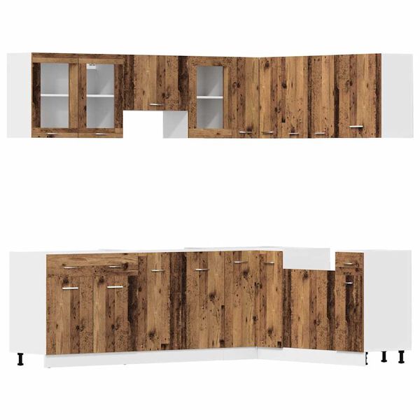 vidaXL 11-delt k&oslash;kkenskabss&aelig;t "Lyon" gammelt tr&aelig; konstrueret tr&aelig;