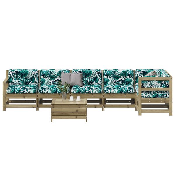 vidaXL lounges&aelig;t til haven 7 dele med hynder impr&aelig;gneret fyrretr&aelig;