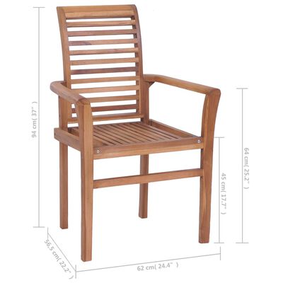 vidaXL spisebordsstole 6 stk. med cremehvide hynder massivt teaktræ