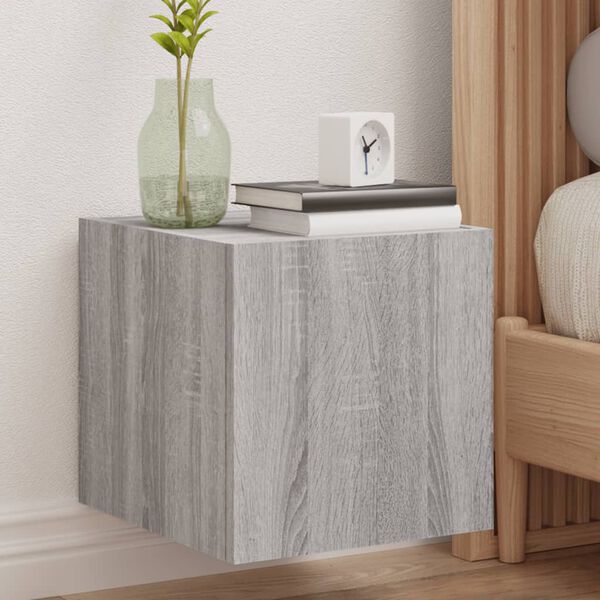 vidaXL v&aelig;gh&aelig;ngt tv-bord med LED-lys 30,5x35x30 cm gr&aring; sonoma-eg