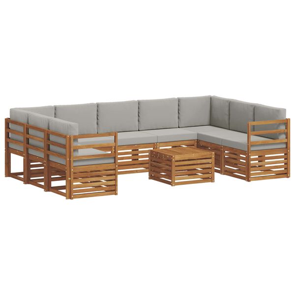 vidaXL Sofas&aelig;t med pude 10 pcs Naturlig og Lys Gr&aring; Massivt Akacietr&aelig;