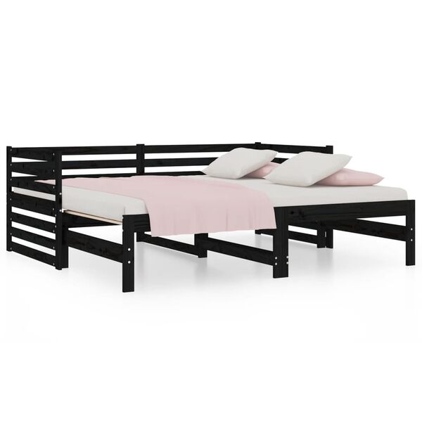 vidaXL daybed med udtræk 2x(90x190) cm massivt fyrretræ sort