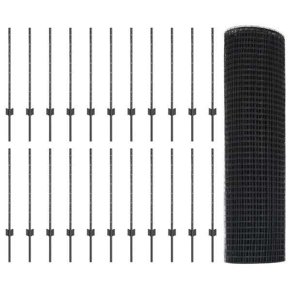 vidaXL Hegn med post Gr&aring; 0,8 x 50 m St&aring;l og PVC