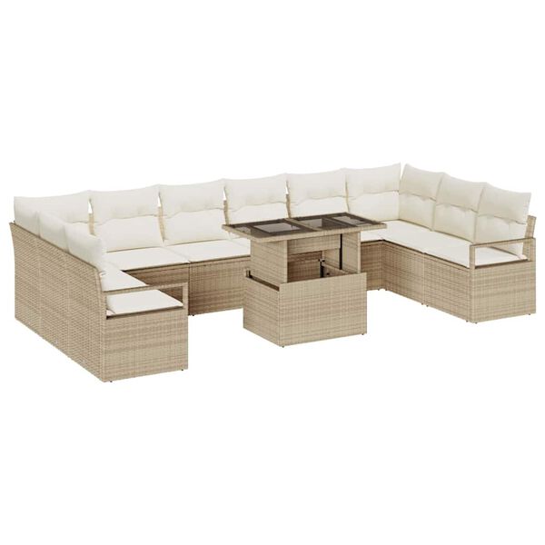 vidaXL Havesofa S&aelig;t med pude med opbevaring 11 pcs Beige polyrattan