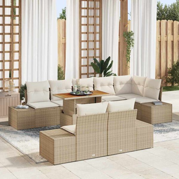 vidaXL Havesofa S&aelig;t med opbevaring 9 pcs Beige Poly rattan