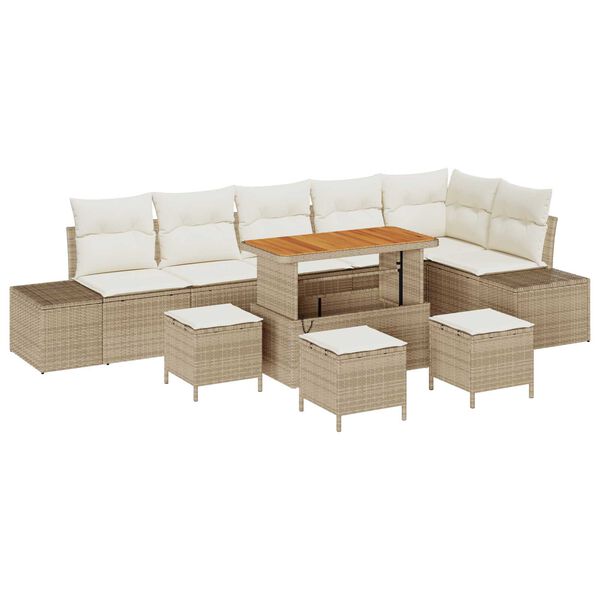 vidaXL Havesofa S&aelig;t med pude med opbevaring 10 pcs Beige Poly rattan