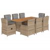 vidaXL spisebordss&aelig;t til haven 9 dele med hynder polyrattan beige