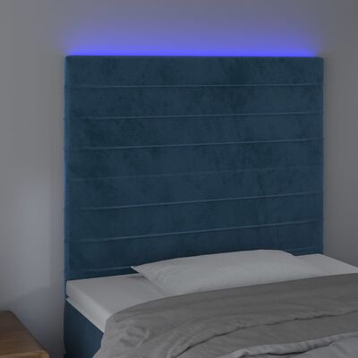vidaXL sengegavl med LED-lys 90x5x118/128 cm fløjl mørkeblå