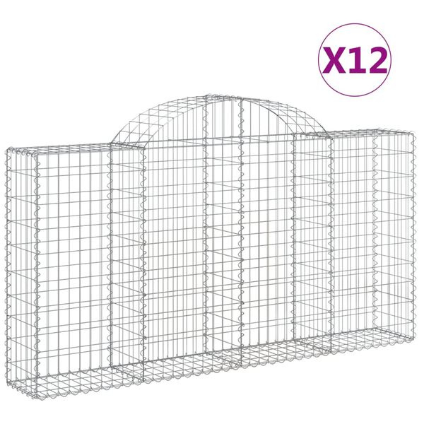 vidaXL buede gabionkurve 12 stk. 200x30x100/120 cm galvaniseret jern