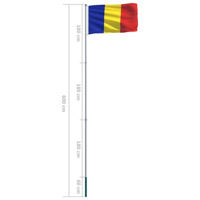 vidaXL Rumæniens flag og flagstang 6 m aluminium