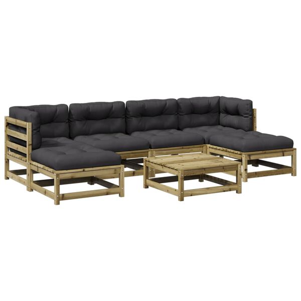 vidaXL sofasæt til haven 7 dele med hynder imprægneret fyrretræ