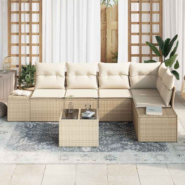vidaXL Havesofa S&aelig;t 6 pcs Beige polyrattan