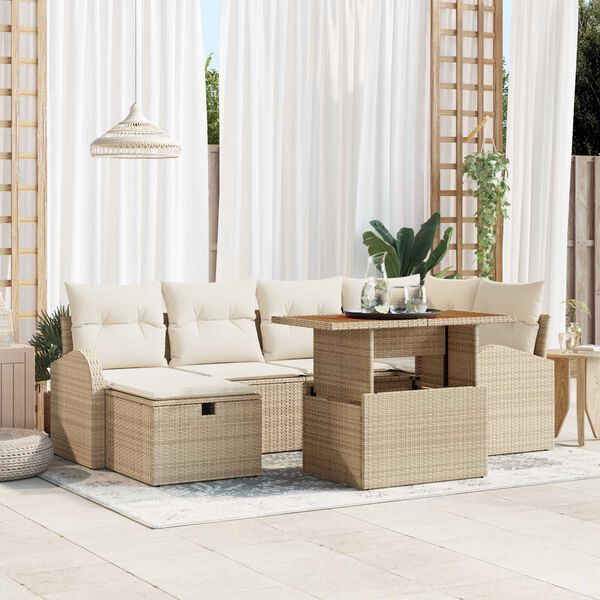 vidaXL Havesofa Sæt 7 pcs Beige polyrattan
