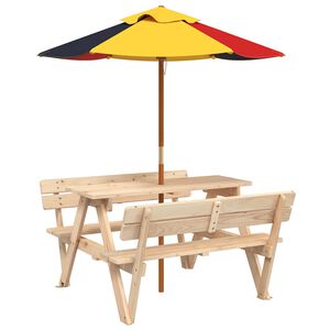 vidaXL picnicbord til 4 b&oslash;rn m. parasol massivt grantr&aelig;