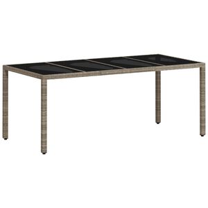 vidaXL havebord med glastop 190x90x75 cm polyrattan lysegr&aring;