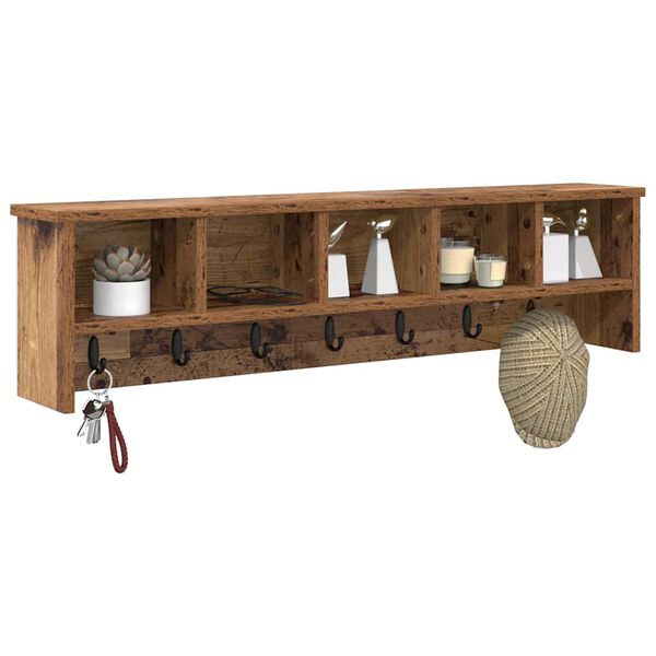 vidaXL V&aelig;gmonteret Jakkeholder med hylde Gammelt tr&aelig; 100 x 16 x 26 cm