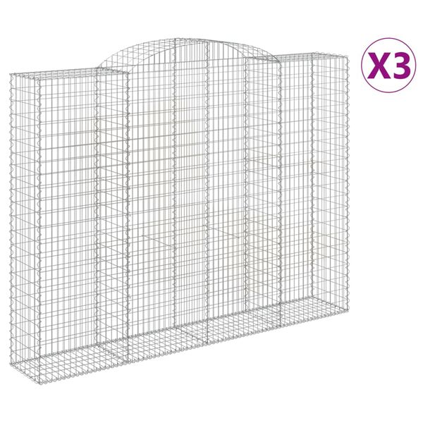 vidaXL buede gabionkurve 3 stk. 300x50x220/240 cm galvaniseret jern