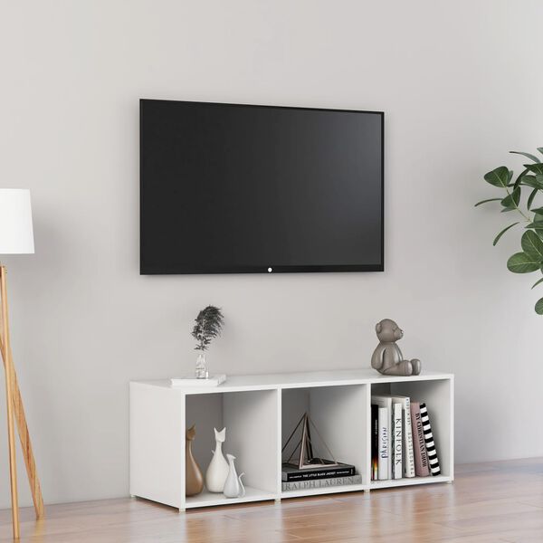 vidaXL tv-skab 107x35x37 cm konstrueret tr&aelig; hvid h&oslash;jglans