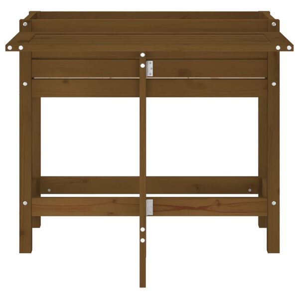 vidaXL plantekasse med foldbar bordplade massivt fyrretræ gyldenbrun
