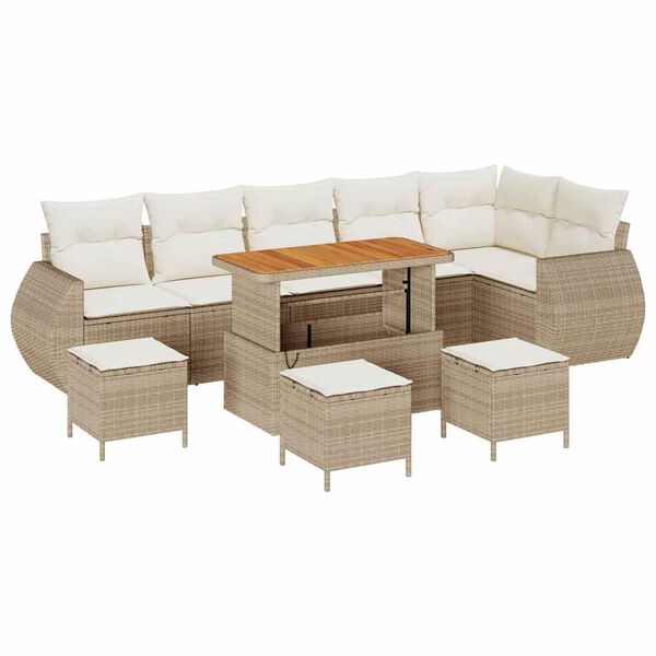 vidaXL Havesofa S&aelig;t med pude 10 pcs Beige og creme Poly Rattan