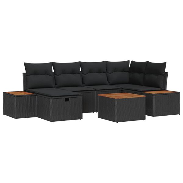 vidaXL Havesofa S&aelig;t med pude 7 pcs Sort 55 x 62 x 69 cm Poly rattan