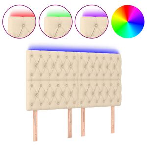 vidaXL sengegavl med LED-lys 144x7x118/128 cm stof cremefarvet
