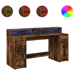 vidaXL skrivebord med LED-lys 160x55x91 cm konstrueret tr&aelig; r&oslash;get eg