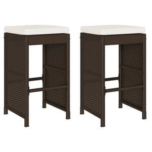 vidaXL udend&oslash;rs barstole med hynder 2 stk. polyrattan brun