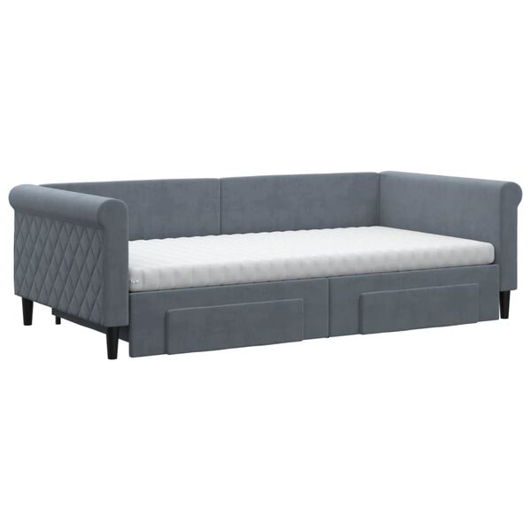 vidaXL daybed med udtræk og skuffer 100x200 cm velour mørkegrå