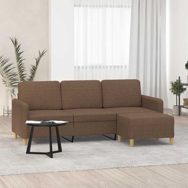 vidaXL 3-personers sofa med fodskammel 180 cm stof Brun