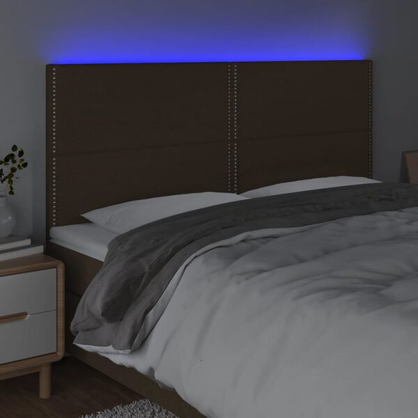 vidaXL sengegavl med LED-lys 180x5x118/128 cm stof m&oslash;rkebrun