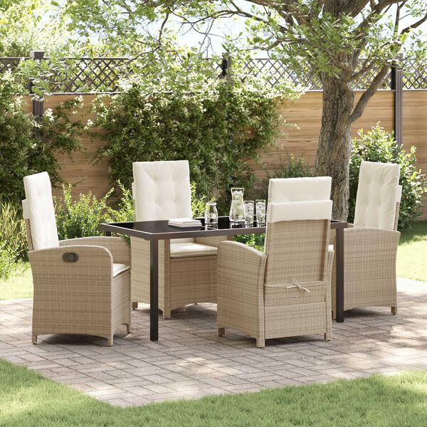 vidaXL Have Spisebordss&aelig;t med pude 5 pcs Beige polyrattan