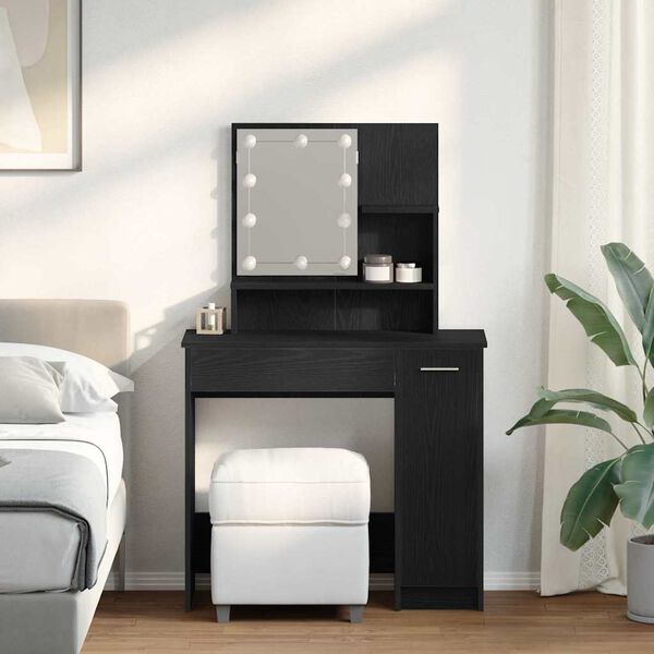 vidaXL Klædeskab med skuffe Sort eg 86.5 x 35 x 136 cm Konstrueret træ