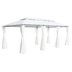 vidaXL pavillon med gardiner 600x298x270 cm 180g/m&sup2; hvid