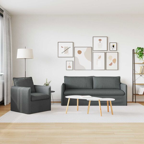 vidaXL Sofa S&aelig;t 2 pcs M&oslash;rkegr&aring; 196 x 82 x 85 cm Stof