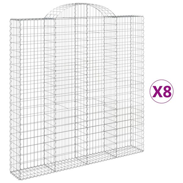 vidaXL buede gabionkurve 8 stk. 200x30x200/220 cm galvaniseret jern