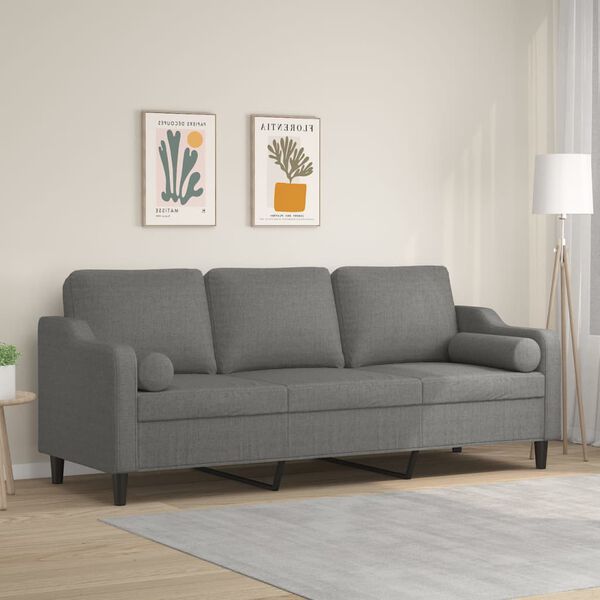 vidaXL 3-personers sofa med puder og hynder 210 cm stof m&oslash;rkegr&aring;